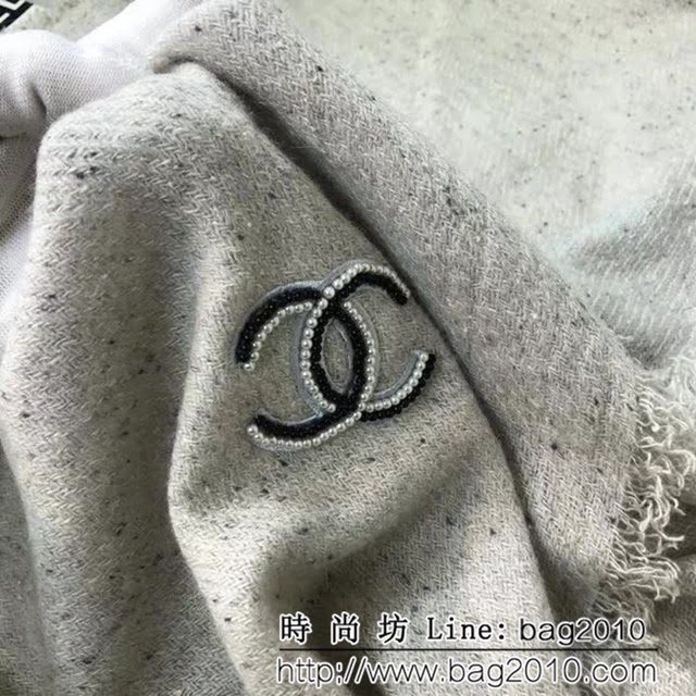 CHANEL香奈兒純正出口尾單 手工燙鑽名媛風長款圍巾 LLWJ6149